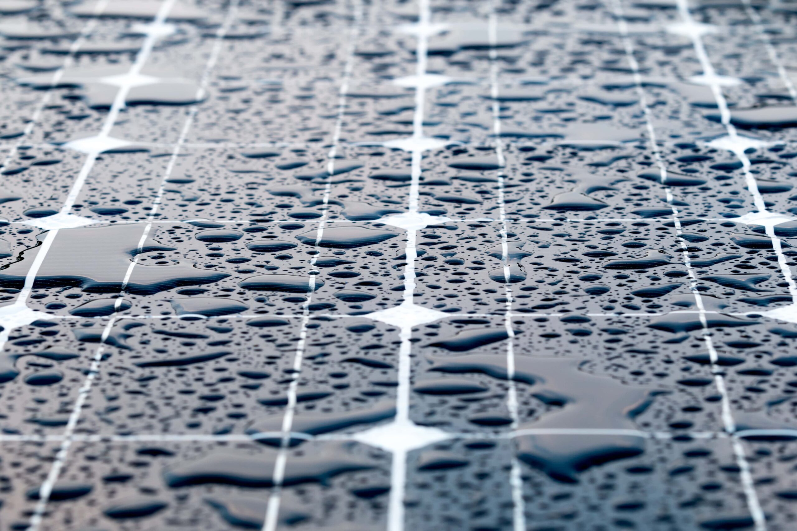close up solar panel in rain