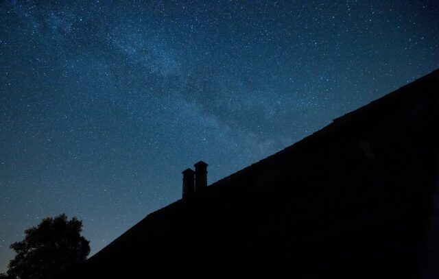 a roof at night